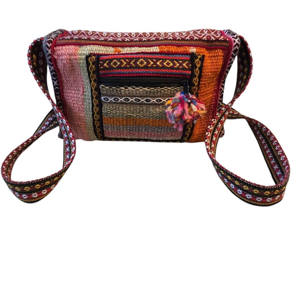 Vintage Dormeuil Woven Purse Bag England USA Boho Hippie Pom Pom Bohemian